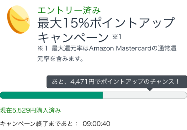 ポイントアップキャンペーンの金額確認