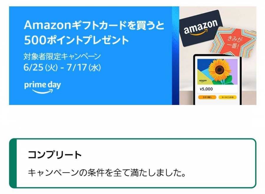 Amazonギフトカードキャンペーンの確認