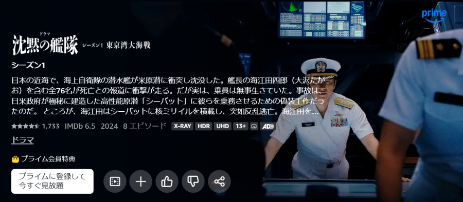 「Amazonプライム・ビデオ」の「沈黙の艦隊 東京湾大決戦」の画像