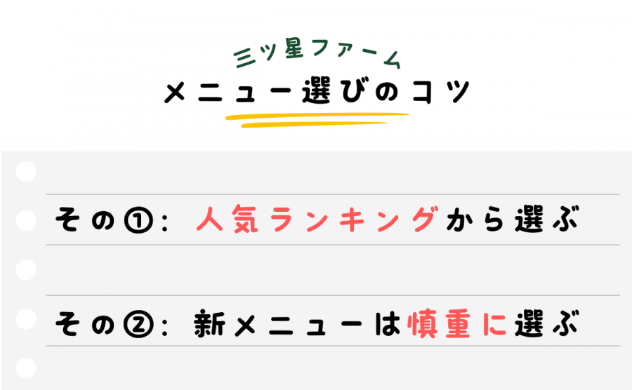 三ツ星ファーム　メニュー　選び方