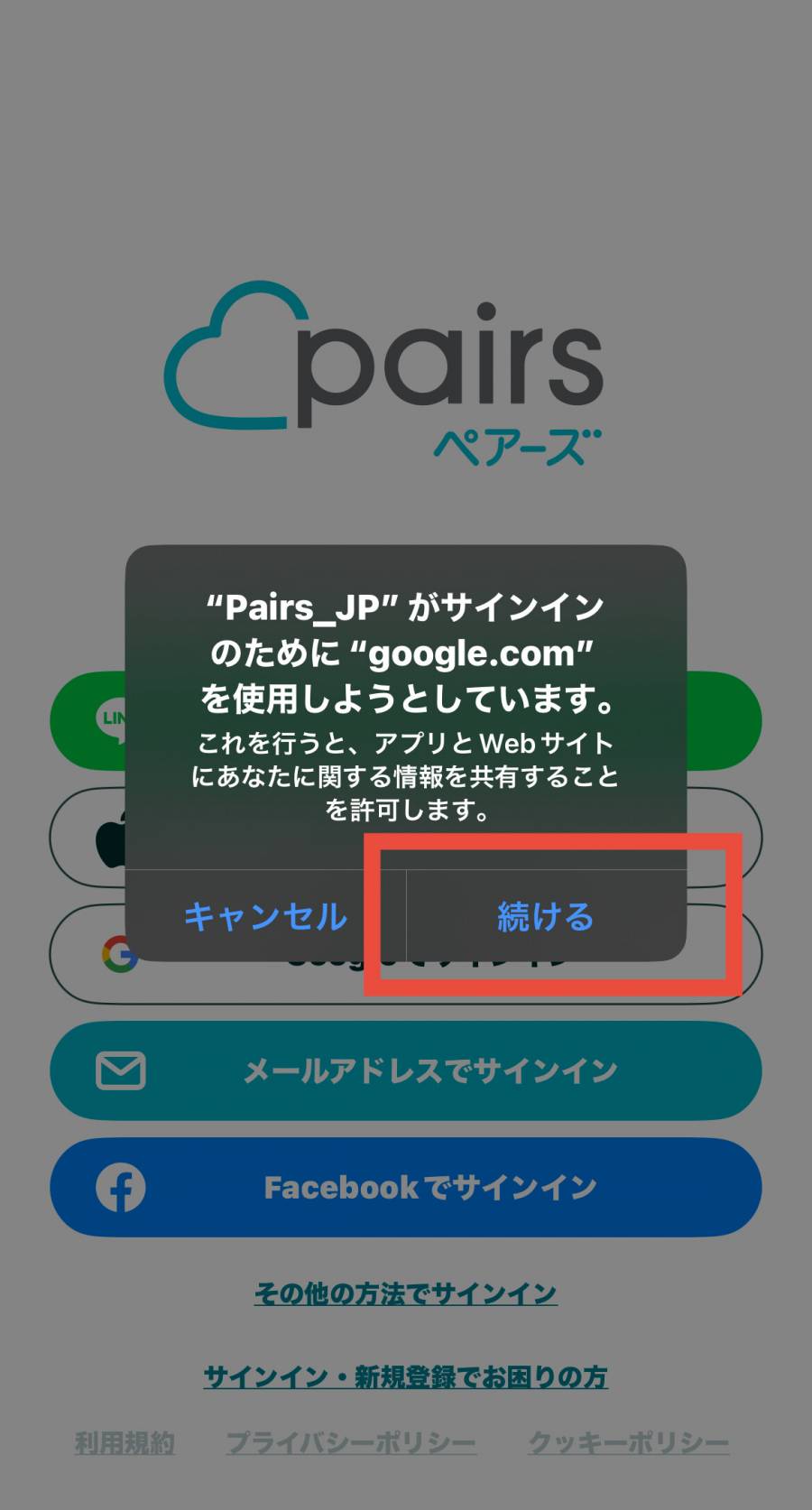 ペアーズ　Googleでサインイン２