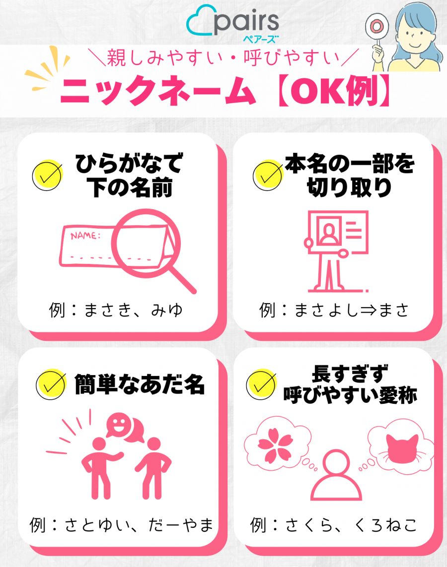 ペアーズ　ニックネームOK例