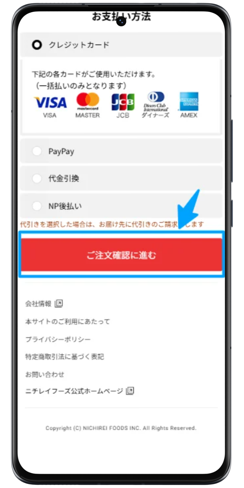 ニチレイフーズダイレクト 注文手順 4