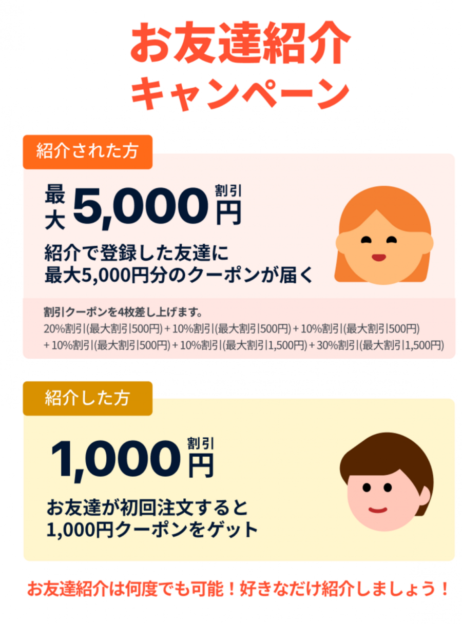 【最大5,000円分】友達紹介クーポン