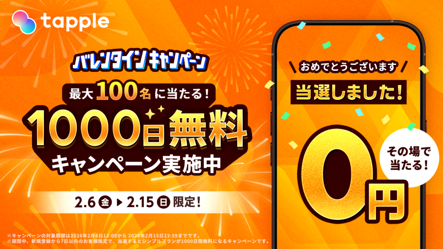 タップル1000日無料キャンペーン