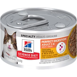 HILL'S SCIENCE DIET ADULT PERFECT DIGESTION CHICKEN, VEGETABLE & RICE STEW CAT FOOD 2.9 OZ 